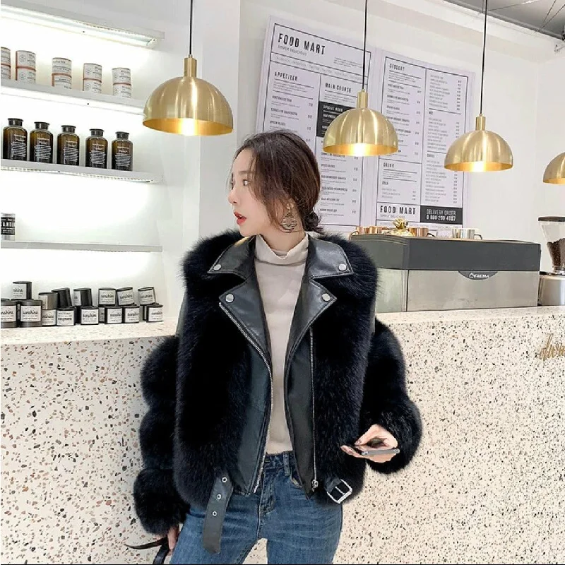 Value Deals Faux Fox Fur Coat PU Leather Jackets