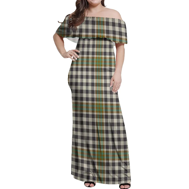 Special Savings Burns Check Tartan Off Shoulder Long Dress