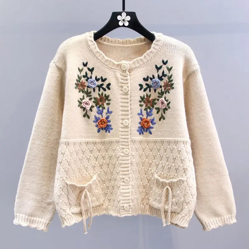 New Markdowns Znbbw Chic Cardigan Knit Coats Single Breasted Flower Embroidery Pockets Sweaters All Match Vintage Autumn Loose Women Clothing New Markdowns Znbbw Chic Cardigan Knit Coats Single Breasted Flower Embroidery Pockets Sweaters All Match Vintage Autumn Loose Women Clothing