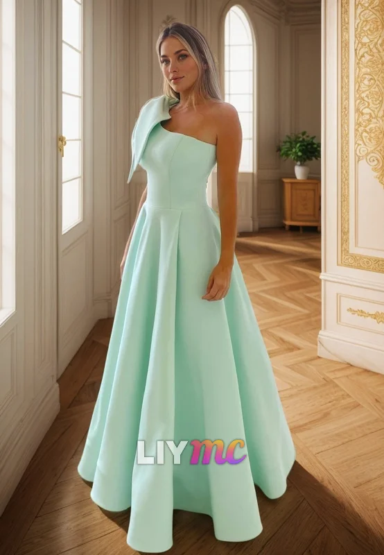 Epic Deals LP2292 - Asymmetrical Sleeveless Pleated A-Line Sleek Satin Prom Dress