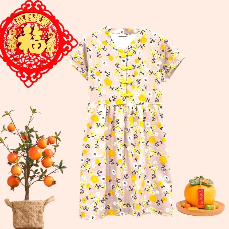 Deal Dash Patch Women Cheongsam Cotton Linen Printed Dress