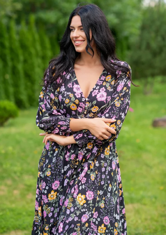 Buy Now Francesca Mix Flowers Black Dress