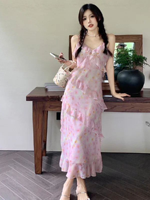 Loyalty Reward Plus Size Frill Watecolour Camisole Midi Dress