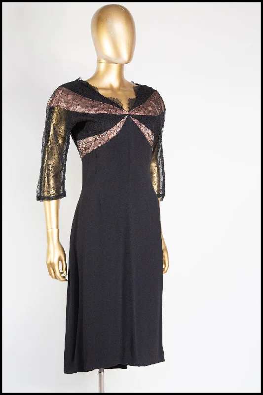 Instant Discount Vintage 1950s Black Lace Wiggle Dress