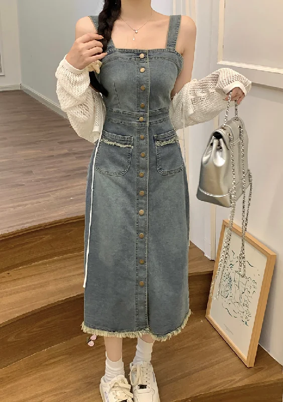 One-DAY Sale Plus Size Hollow Crop Cardigan and Denim Pinafore Pencil Dress Set