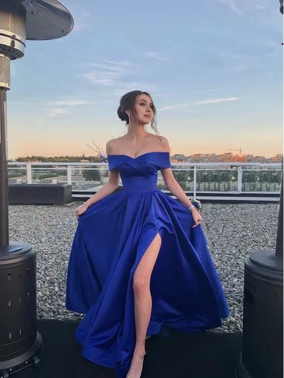 Bonus Savings Off The Shoulder Royal Blue Prom Dress