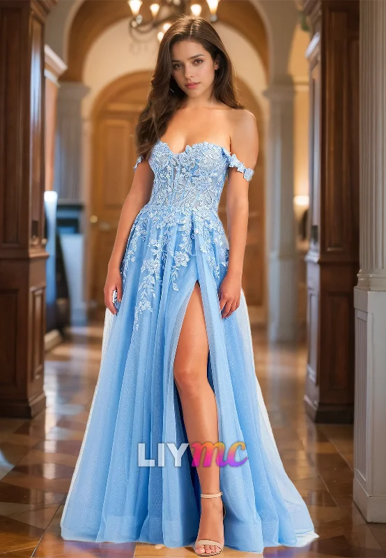 Inventory Reduction Off-Shoulder Strapless Appliques Pleated A-Line Prom Dress