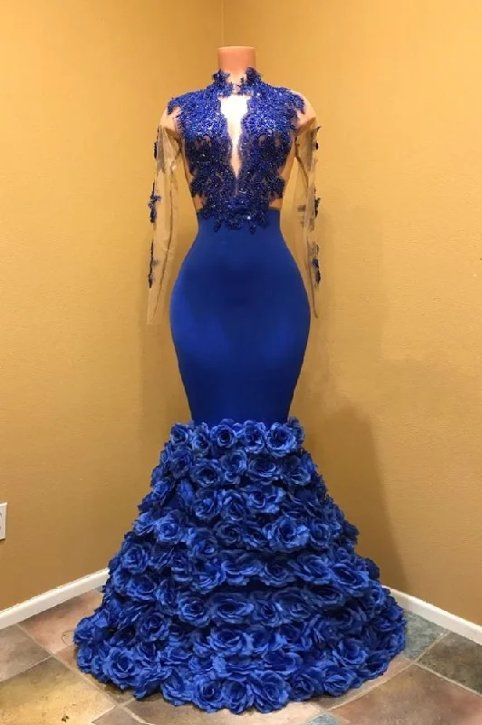 Daily Specials Gorgeous Royal Blue Prom Dresses Long Sleevess Evening Gowns with Rose Flowers Daily Specials Gorgeous Royal Blue Prom Dresses Long Sleevess Evening Gowns with Rose Flowers