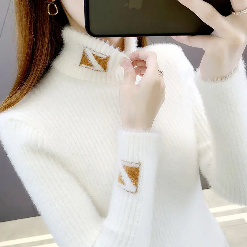 Lowest Price Znbbw Collar Pullover Sweater Women Mink Letter Jacquard Underlay Solid Western Knit Undercoat Autumn Winter Pullover Sweater Lowest Price Znbbw Collar Pullover Sweater Women Mink Letter Jacquard Underlay Solid Western Knit Undercoat Autumn Winter Pullover Sweater