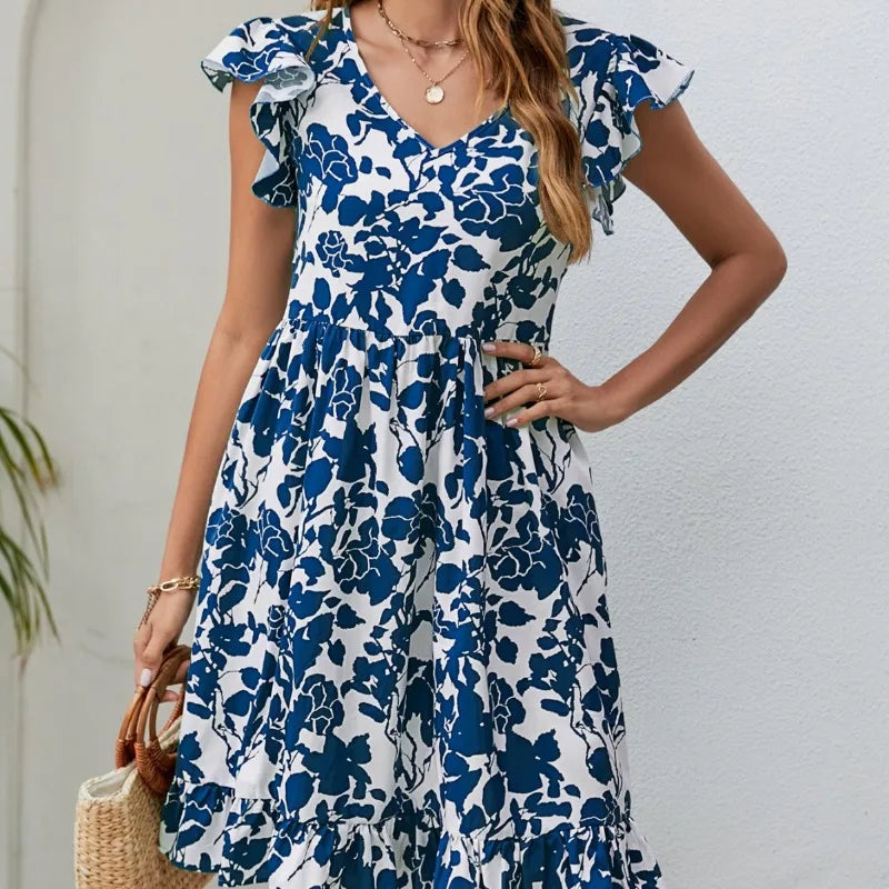Weekend Deal Skinny Floral Prints Summer Women's 2024 New Leaf Short Flying Sleeve Mini Dress Weekend Deal Skinny Floral Prints Summer Women's 2024 New Leaf Short Flying Sleeve Mini Dress