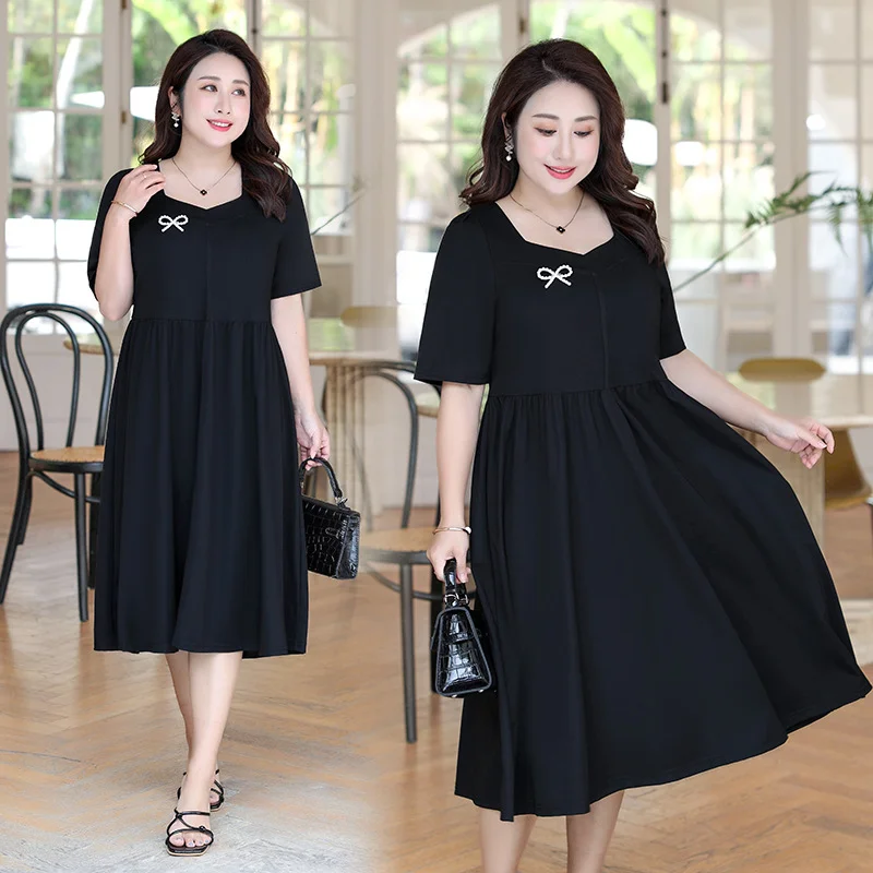 Savings Galore Plus Size Ribbon Brooch Sweetheart Black Dress (Extra Big Size)