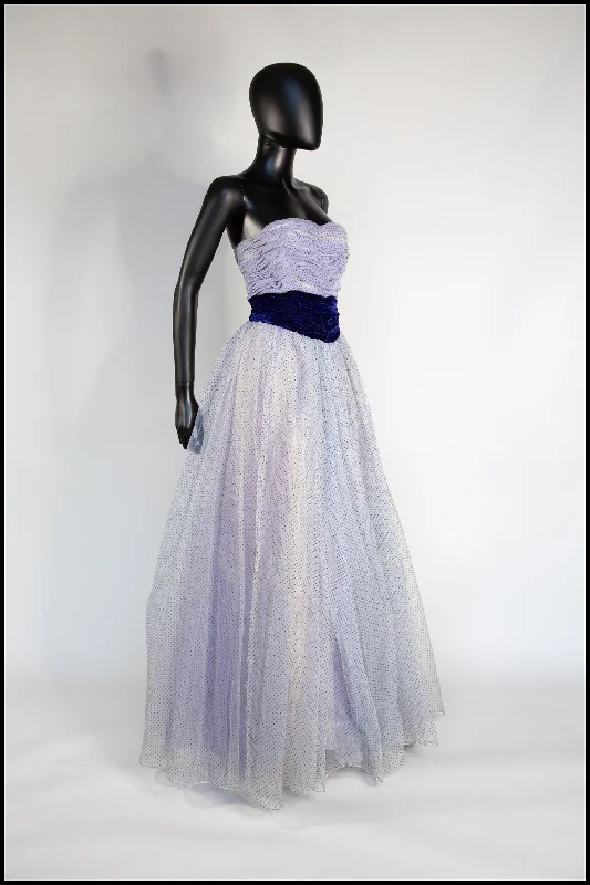Fantastic Offers Vintage 1950s Blue Flocked Organza Gown