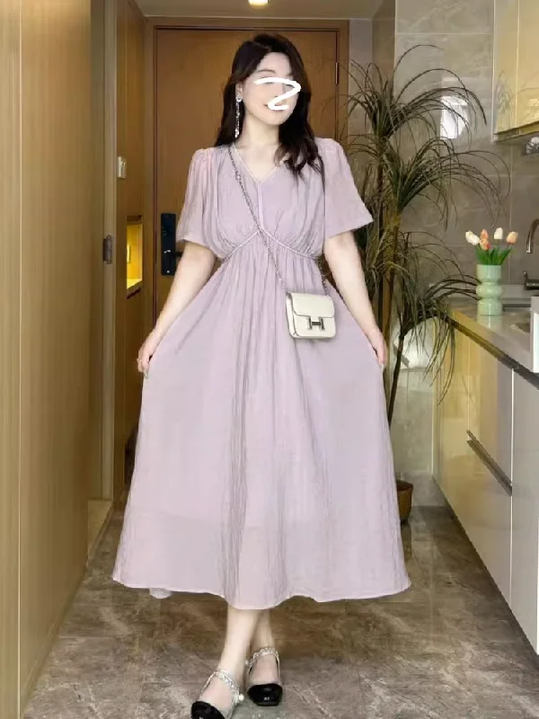 Exclusive Online Offer Plus Size Korean V Neck Midi Dress
