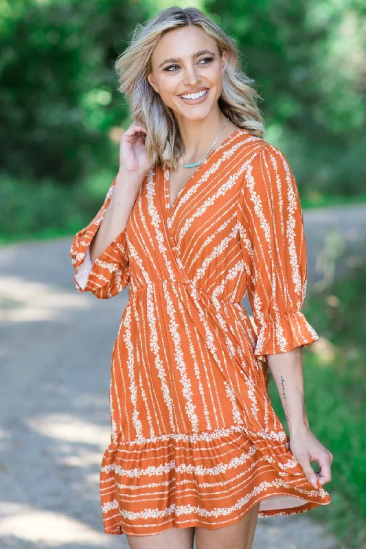 Price Drop Orange Floral Print Surplice Front Dress