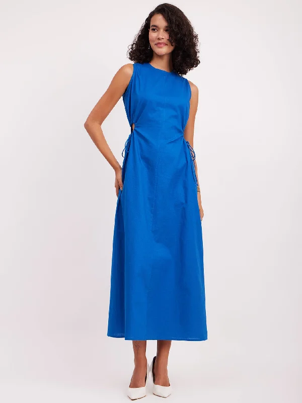 New Deals Linen Cutout Detail Dress - Blue