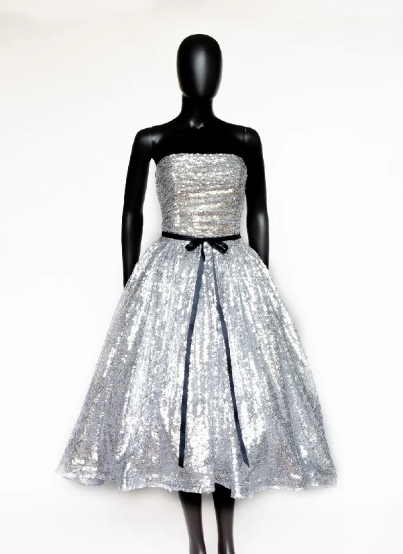 Limited Time Discount Enchanted - Silver Sequin Midi Dress