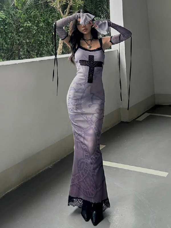 Instant Discount Gothic Vintage Cocktail Sleeveless Lace Oversleeve Halloween Bodycon Neck V Dress