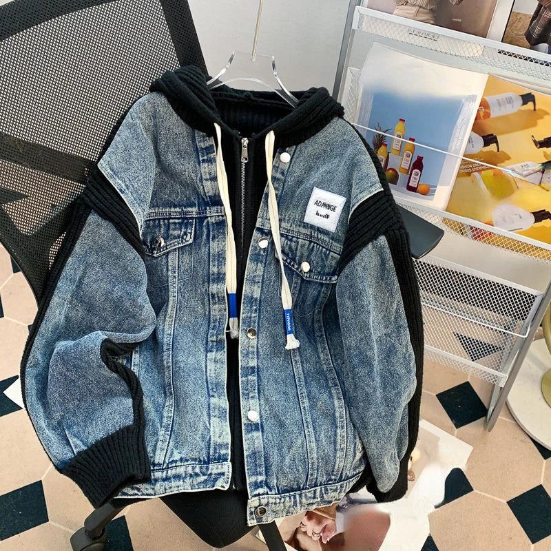 Shop and Save Znbbw Vintage Y2k Jackets Hooded Knit Patchwork Fake Two Piece Zipper Oversized Denim Coat Autumn All Match Women's Clothing Shop and Save Znbbw Vintage Y2k Jackets Hooded Knit Patchwork Fake Two Piece Zipper Oversized Denim Coat Autumn All Match Women's Clothing