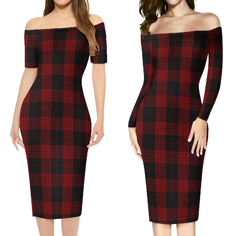 TIME-Limited Offer Cameron Black and Red Tartan Off Shoulder Lady Dress
