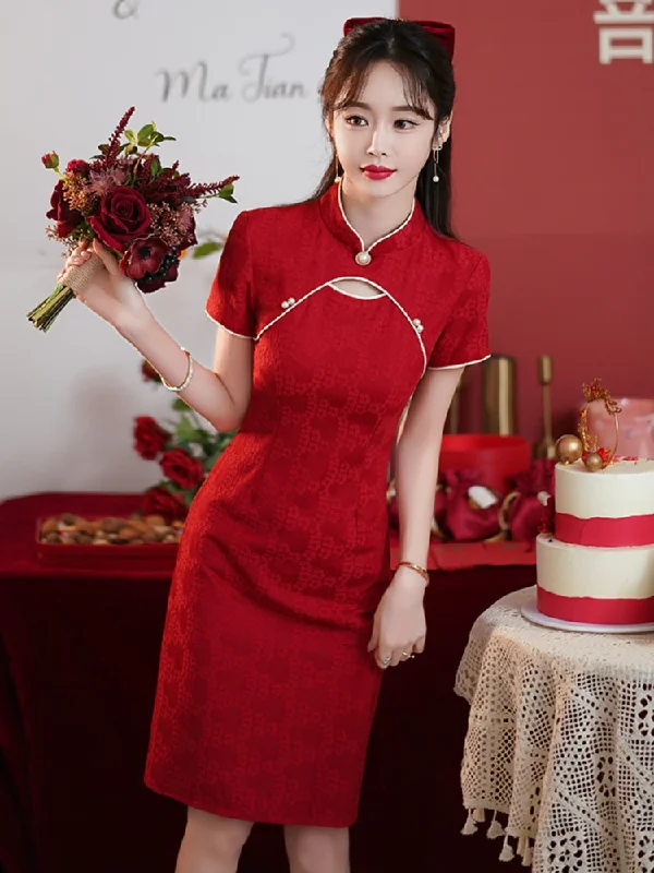 Mega Sale Plus Size Red Pearl Modern Cheongsam Dress
