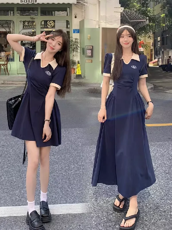 Extra Discounts Plus Size Korean Navy Polo T Shirt Dress