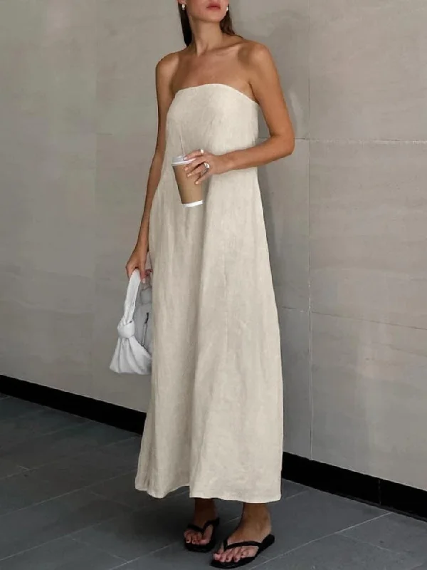 Best Bargains Strapless Linen Midi Dress