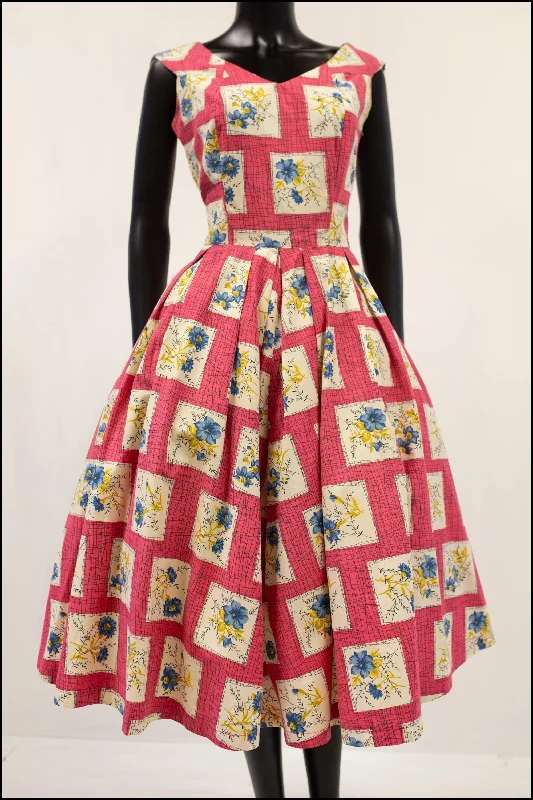 Final Markdown Vintage 1950s Pink Floral Mid Century Sun Dress