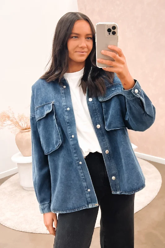 Overstock Vinny Denim Shacket Blue