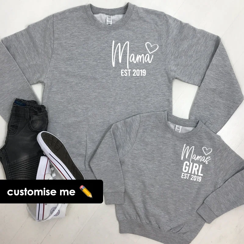 Epic Deals Personalised Mama & Girl Heart Established Matching Heather Grey Sweatshirts (MRK X) Epic Deals Personalised Mama & Girl Heart Established Matching Heather Grey Sweatshirts (MRK X)