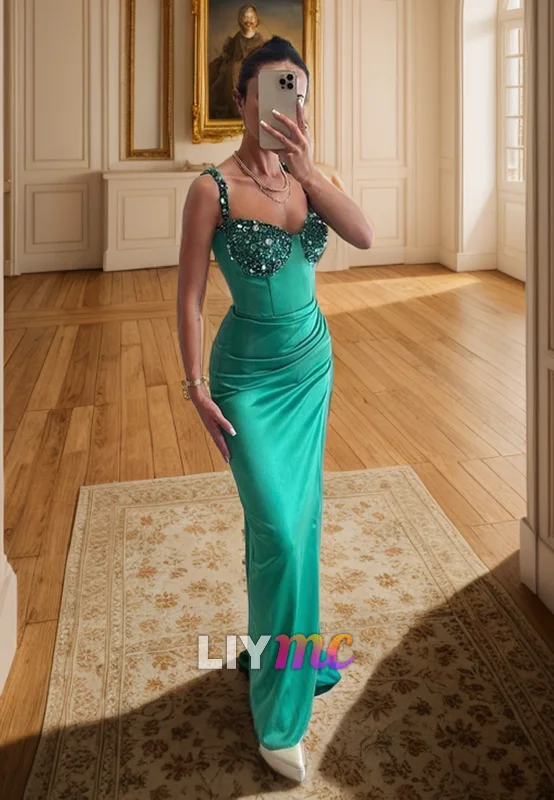 Super Bargain LP2318 - Sweetheart Sleeveless Beaded Ruched Sleek Satin Mermaid Prom Dress Super Bargain LP2318 - Sweetheart Sleeveless Beaded Ruched Sleek Satin Mermaid Prom Dress