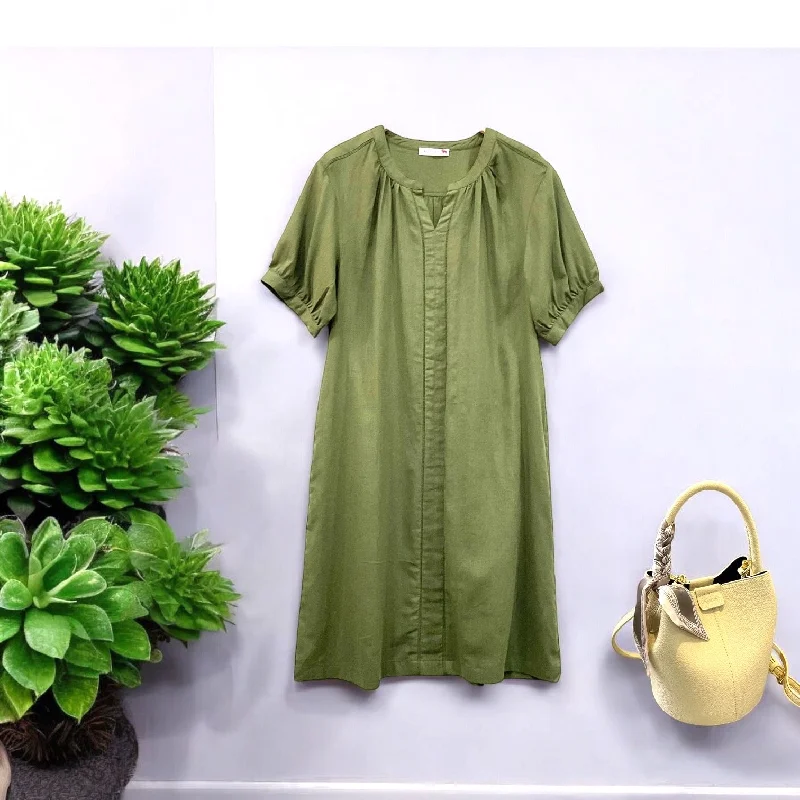 Reduced Prices Patch Casual Short Sleeve Cotton Linen Dress
