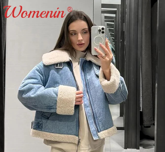 Incredible Offers Znbbw Lambs Wool Denim Women Cropped Jacket Casual Thicken Long Sleeve Zipper Coat Autumn 2024 Fashion Vintage Fleece Lady Top Incredible Offers Znbbw Lambs Wool Denim Women Cropped Jacket Casual Thicken Long Sleeve Zipper Coat Autumn 2024 Fashion Vintage Fleece Lady Top
