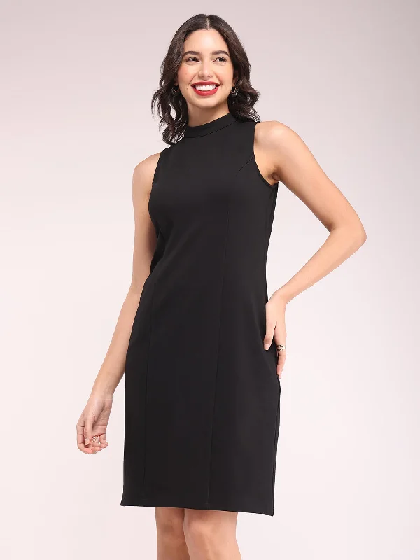 Today’s Deal High Neck Shift Dress - Black