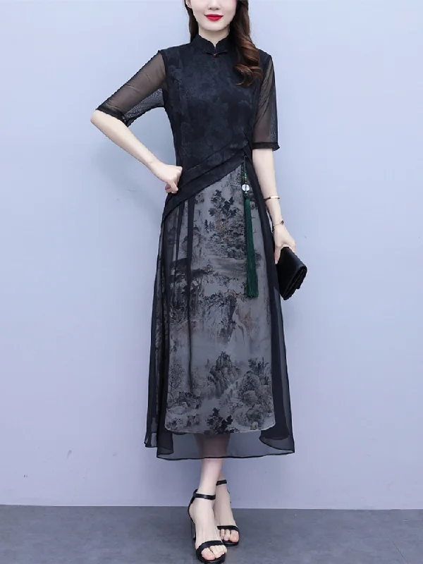 Price Smash Plus Size Black Formal Cheongsam Dress