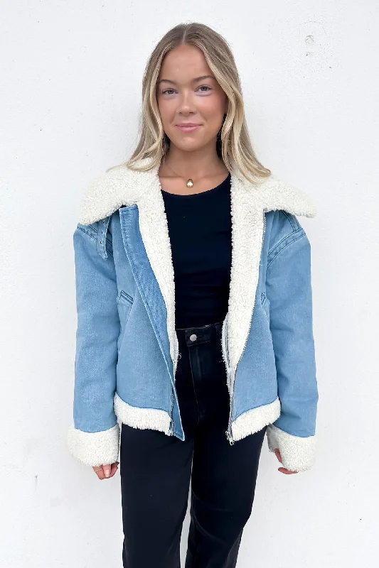 Value Deals Izzy Denim Sherpa Jacket Blue