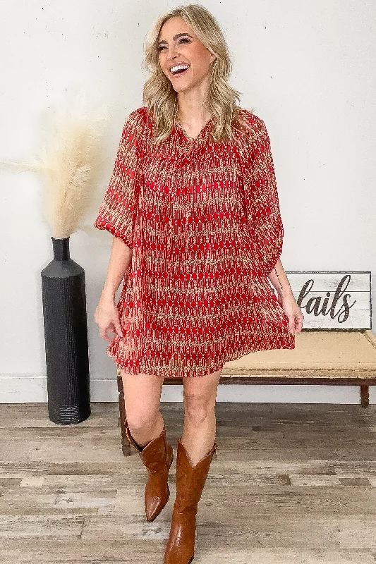 Special Savings Red and Orange Boho Print Dress