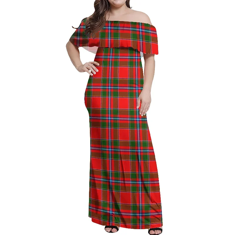 Online Only Butter Tartan Off Shoulder Long Dress