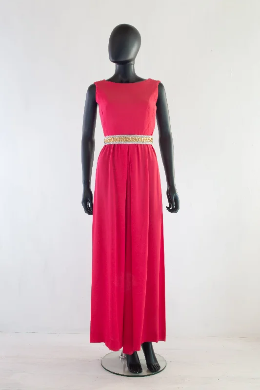 Epic Deals Vintage 1970s Pink Crepe Jumpsuit