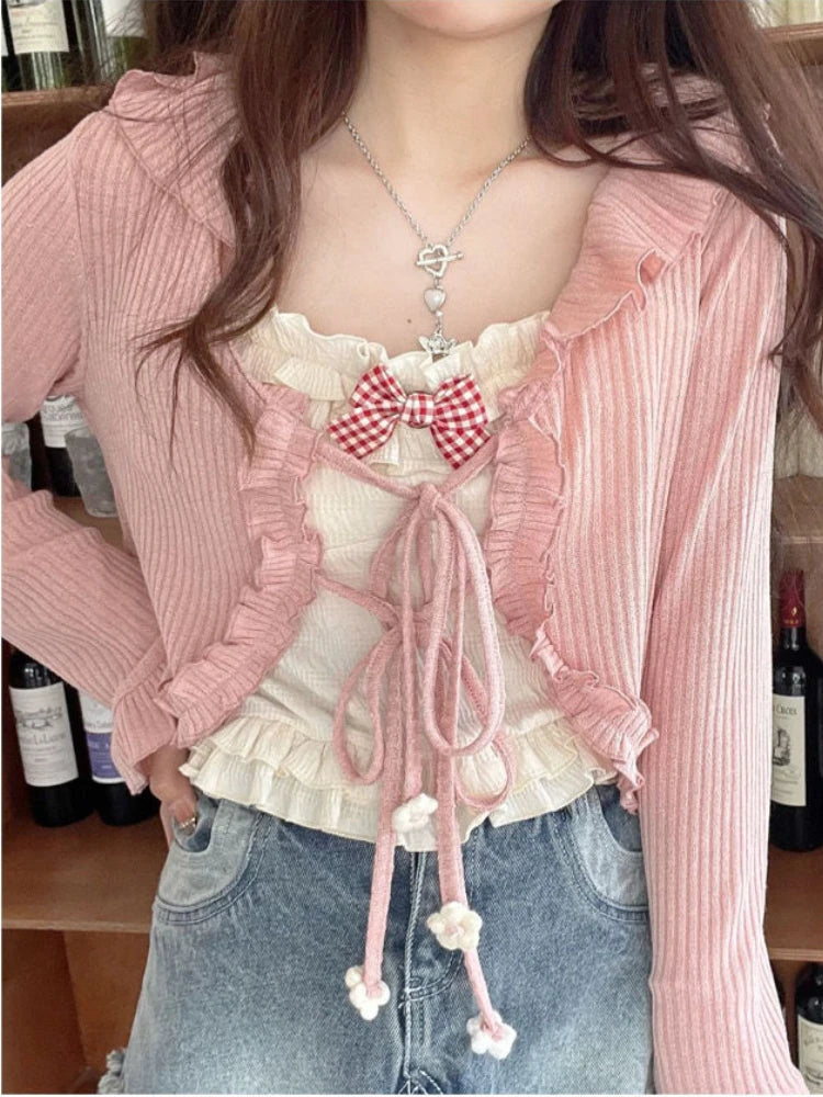 Great Deals Znbbw Japanese Kawaii Sweet Cardigan Women Designer Korean Loose Cute Cardigan Female Beach Ruffle Strappy Casual Coat 2024 New Great Deals Znbbw Japanese Kawaii Sweet Cardigan Women Designer Korean Loose Cute Cardigan Female Beach Ruffle Strappy Casual Coat 2024 New