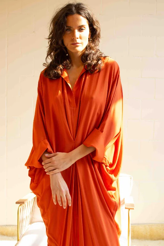 Stock Clearance Shirt Dress Viscose voile oversized Barcellona brick  - ByAdushka