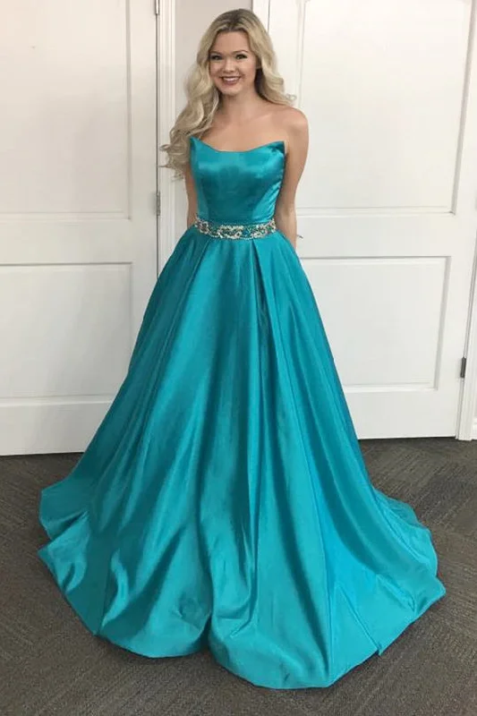 The Best Prices Turquoise Special A Line Strapless Long Prom Dresses with Beads Sash N581 The Best Prices Turquoise Special A Line Strapless Long Prom Dresses with Beads Sash N581