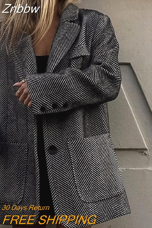 Today Only Znbbw Lapel Striped Fashion Loose Coat Casual Women's Elegant Thick Warm Blazer 2023 Autumn/Winter Female Commuter Outwear Today Only Znbbw Lapel Striped Fashion Loose Coat Casual Women's Elegant Thick Warm Blazer 2023 Autumn/Winter Female Commuter Outwear