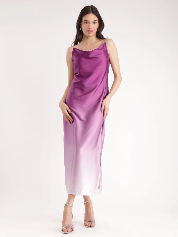 Markdown Madness Stretch Satin Ombre Dress - Purple