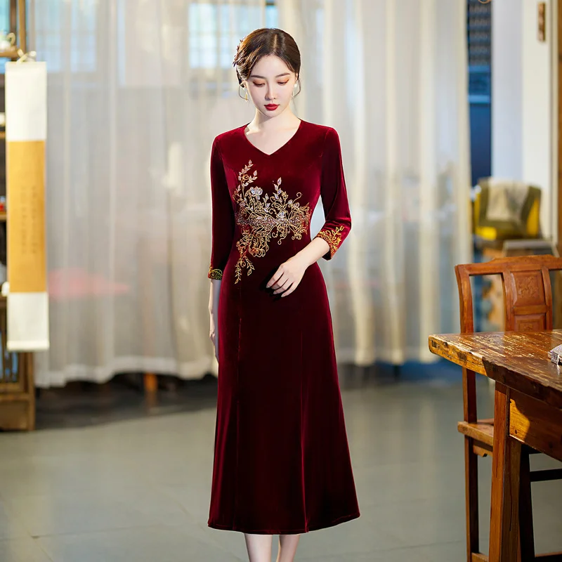 Doorbuster Deal (S-5Xl) Plus Size Gold Velvet Oriental Formal Cheongsam Dress For Wedding / Dnd Doorbuster Deal (S-5Xl) Plus Size Gold Velvet Oriental Formal Cheongsam Dress For Wedding / Dnd