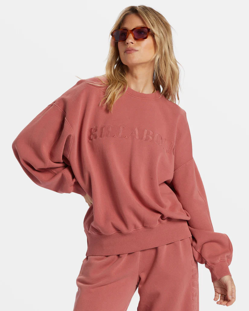 Daily Deals Billabong Womens Palmin Kendal Crewneck Sweatshirt - Red Clay