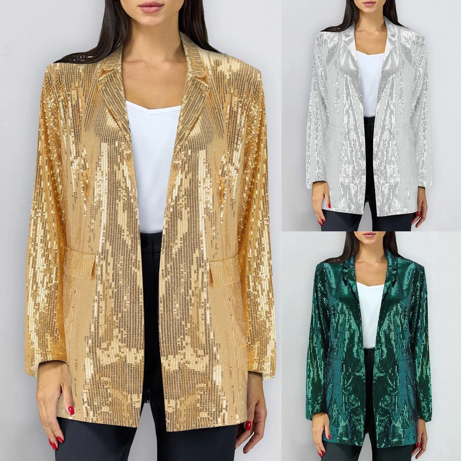 Today’s Deal Znbbw Sequin Blazer Coat Women Fashion Gold Sliver Green Carnival Party Jacket Woman Popular Glitter Singer Dancer Club Wear