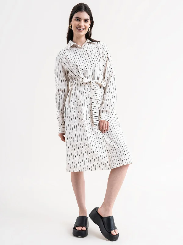 Great Bargains Linen Striped Shirt Dress - White