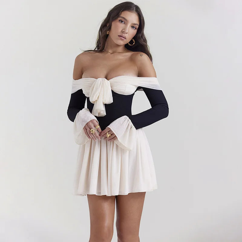 Hurry In Tie Front Off Shoulder Corset Mini Dress