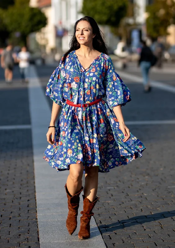 Year-End Clearance Ella Mix Flowers Blue Dress