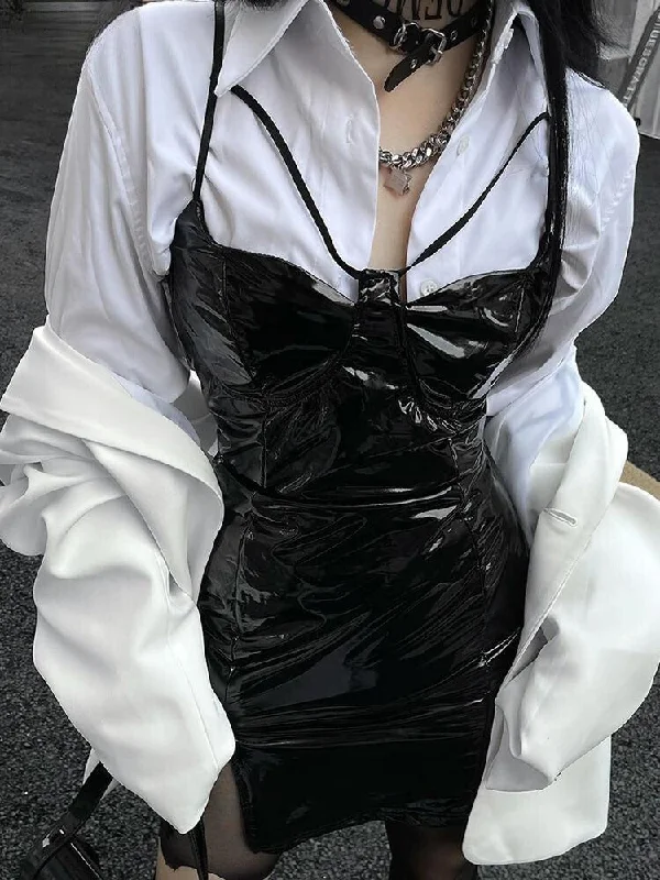 Major Savings Cyberpunk Faux Patent Leather Mini Dress